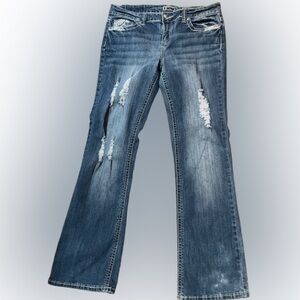Soundgirl Distressed Lace Embellished Blue Women's Jeans Size 13